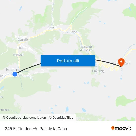 245-El Tirader to Pas de la Casa map