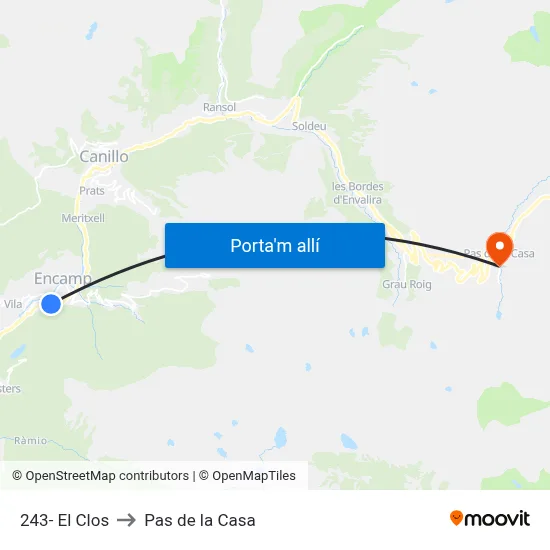 243- El Clos to Pas de la Casa map