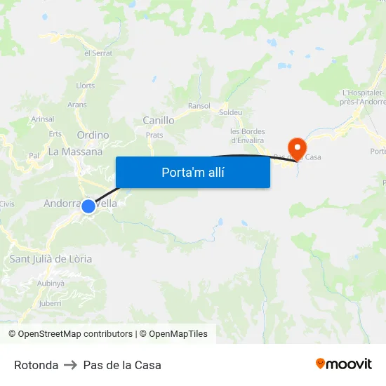 Rotonda to Pas de la Casa map