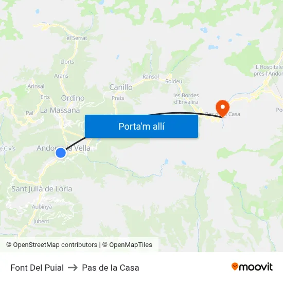 Font Del Puial to Pas de la Casa map