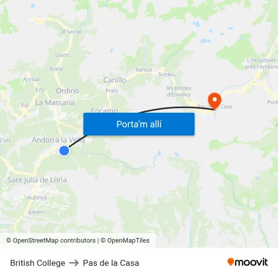 British College to Pas de la Casa map