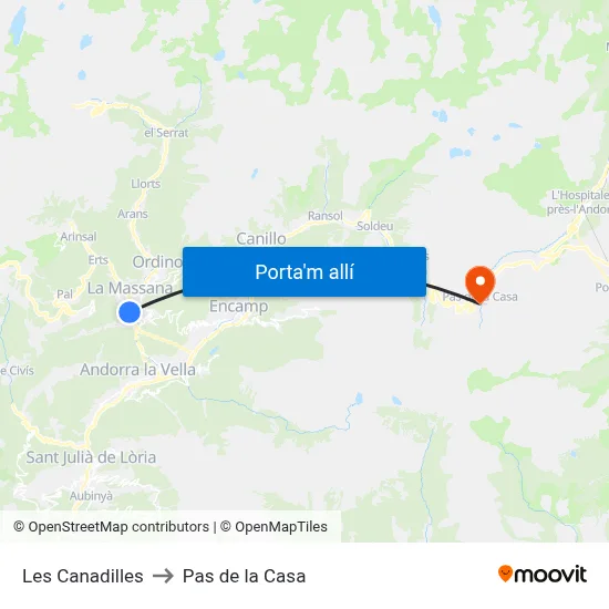 Les Canadilles to Pas de la Casa map