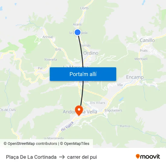 Plaça De La Cortinada to carrer del pui map