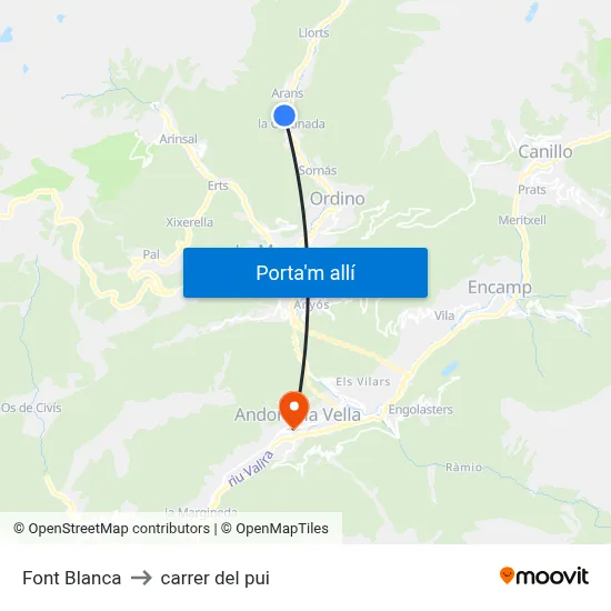 Font Blanca to carrer del pui map