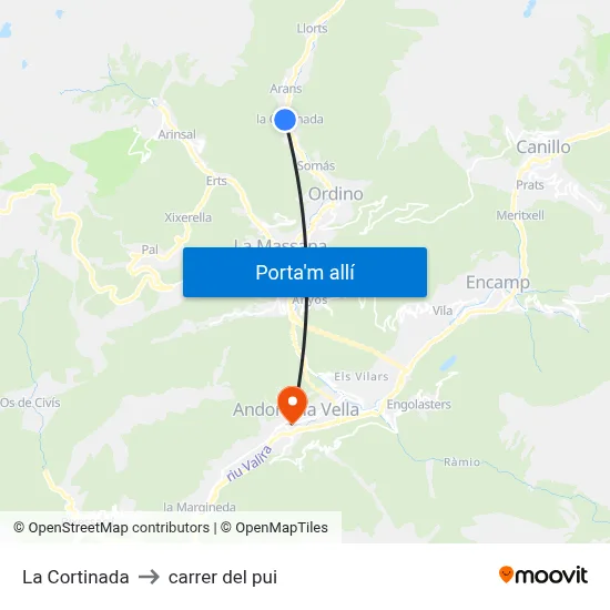 La Cortinada to carrer del pui map