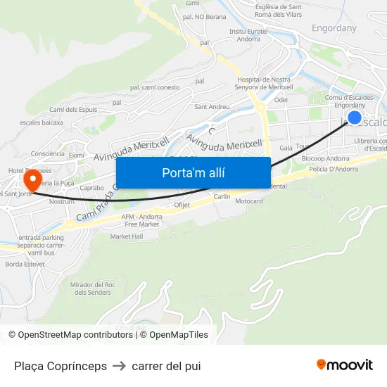 705-Plaça Coprínceps to carrer del pui map