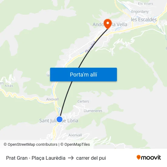 Prat Gran - Plaça Laurèdia to carrer del pui map