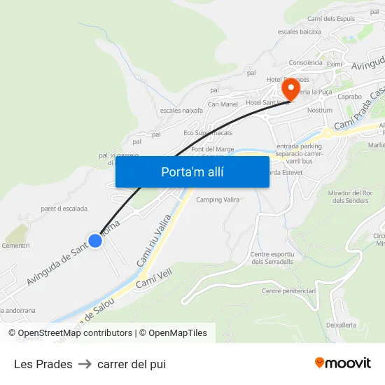 Les Prades to carrer del pui map