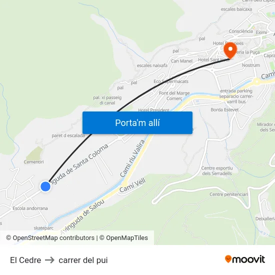 El Cedre to carrer del pui map
