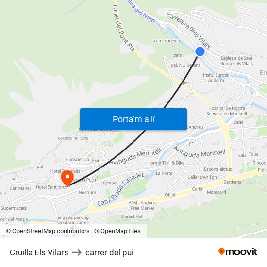 Cruïlla Els Vilars to carrer del pui map