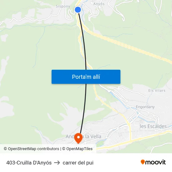 403-Cruïlla D'Anyós to carrer del pui map