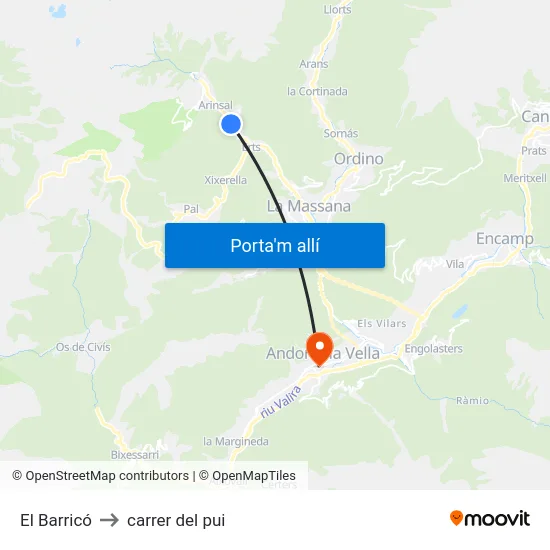 El Barricó to carrer del pui map