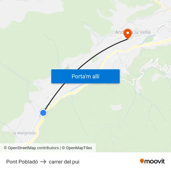 Pont Pobladó to carrer del pui map