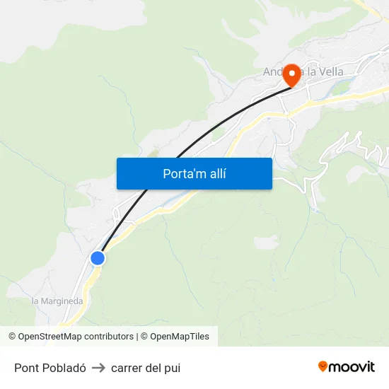 Pont Pobladó to carrer del pui map