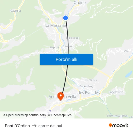Pont D'Ordino to carrer del pui map