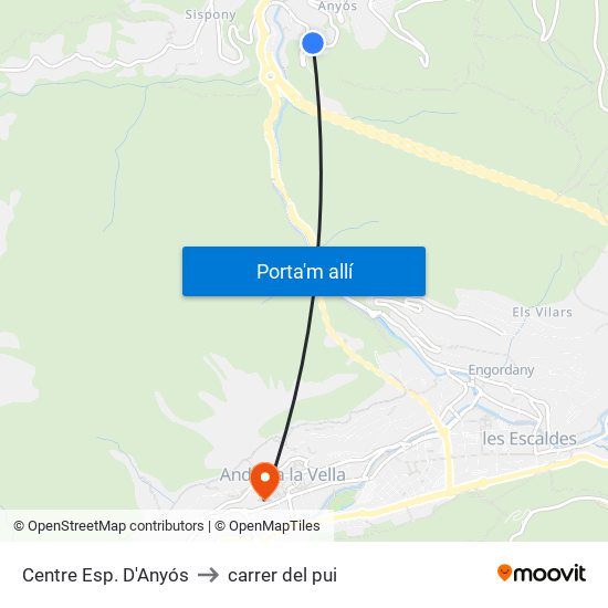 Centre Esp. D'Anyós to carrer del pui map