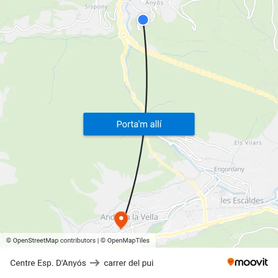 Centre Esp. D'Anyós to carrer del pui map