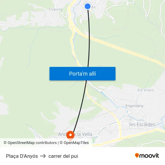 Plaça D'Anyós to carrer del pui map