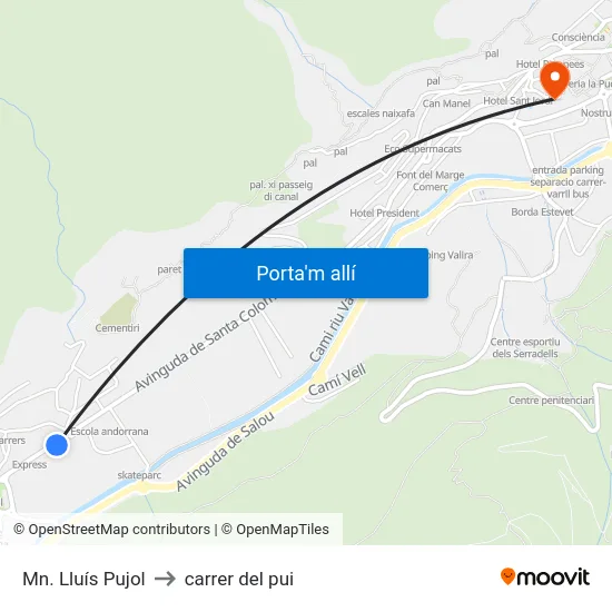 Mn. Lluís Pujol to carrer del pui map