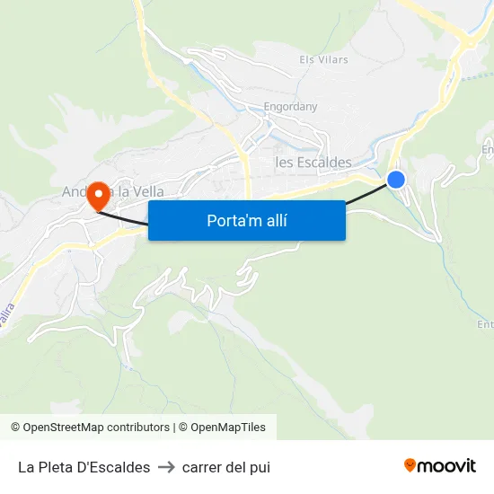 La Pleta D'Escaldes to carrer del pui map