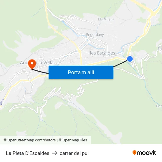 La Pleta D'Escaldes to carrer del pui map