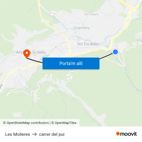 Les Molleres to carrer del pui map