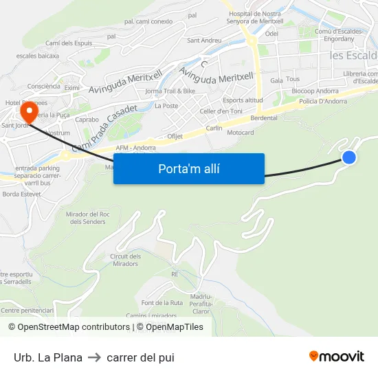 Urb. La Plana to carrer del pui map