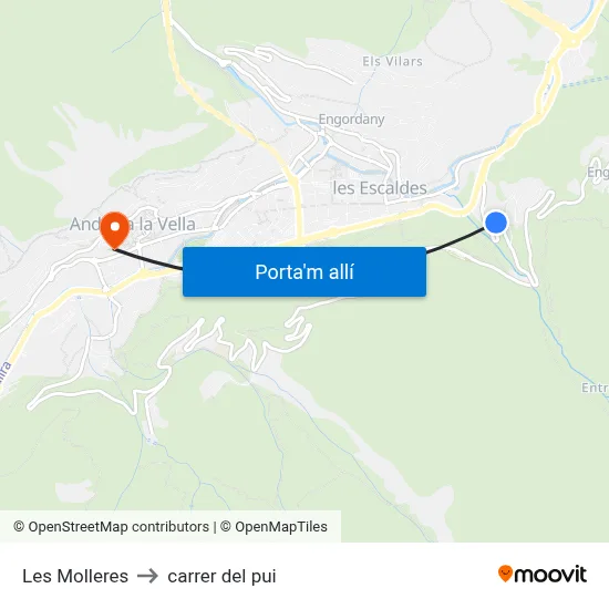 Les Molleres to carrer del pui map