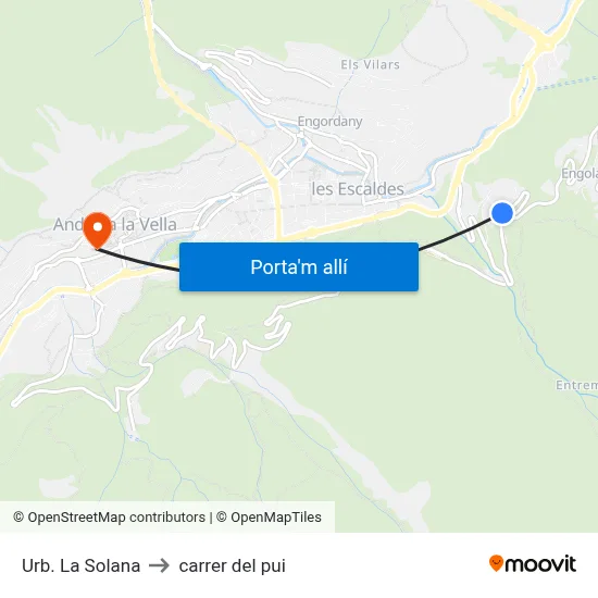 Urb. La Solana to carrer del pui map