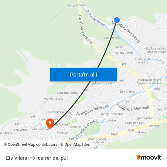 Els Vilars to carrer del pui map