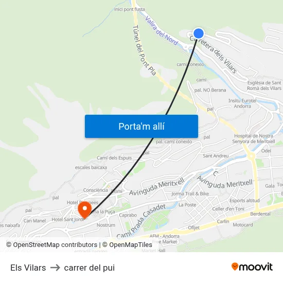 Els Vilars to carrer del pui map