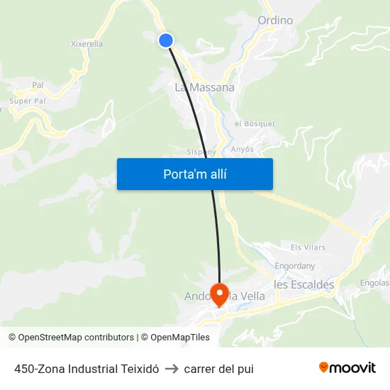 450-Zona Industrial Teixidó to carrer del pui map