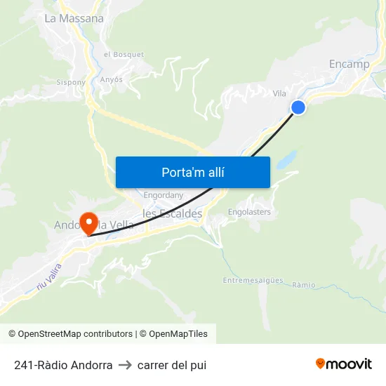 241-Ràdio Andorra to carrer del pui map