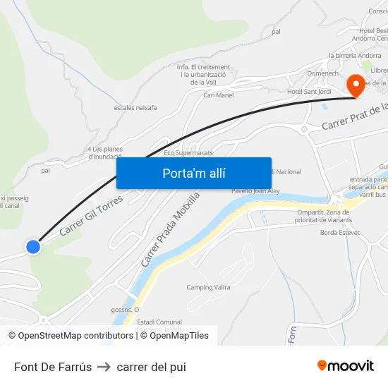 Font De Farrús to carrer del pui map