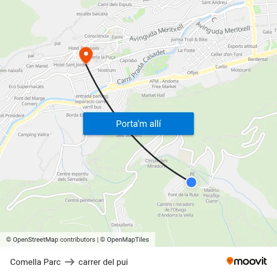 Comella Parc to carrer del pui map