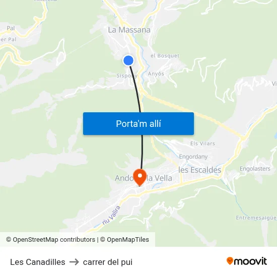 Les Canadilles to carrer del pui map