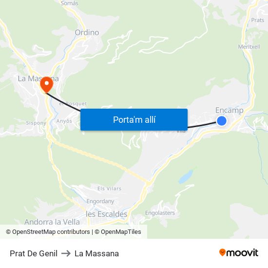 Prat De Genil to La Massana map