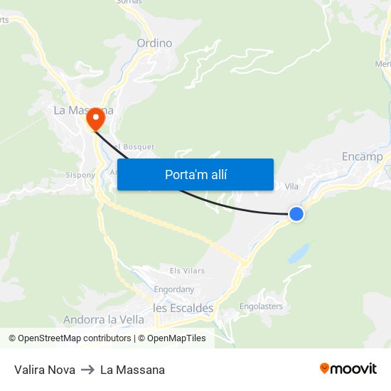Valira Nova to La Massana map