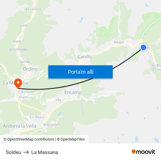 Soldeu to La Massana map