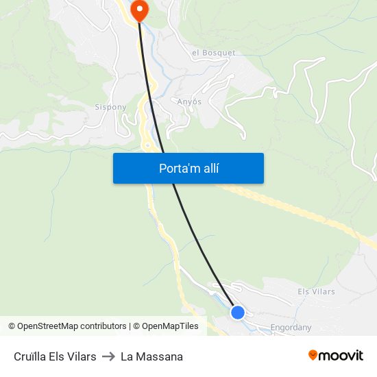 Cruïlla Els Vilars to La Massana map