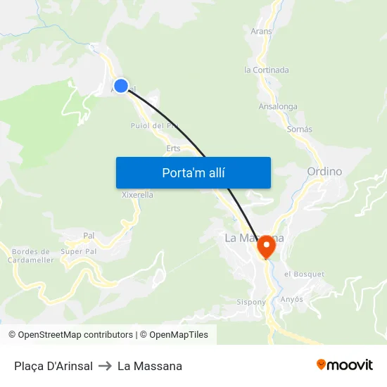 Plaça D'Arinsal to La Massana map