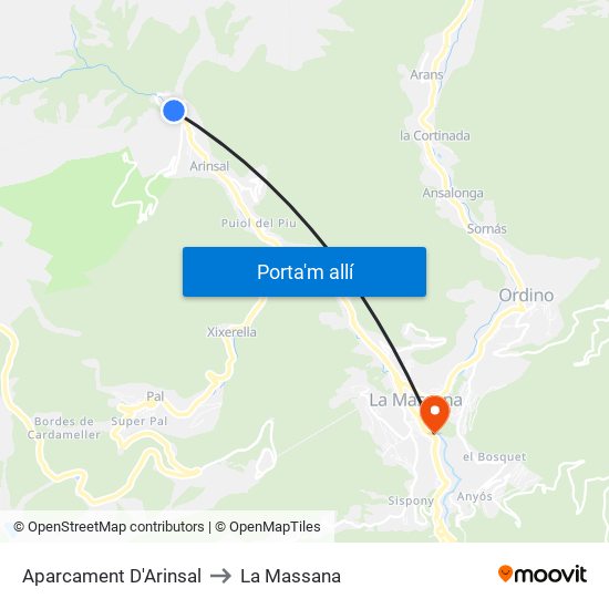 Aparcament D'Arinsal to La Massana map