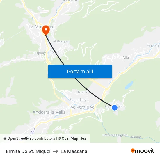Ermita De St. Miquel to La Massana map