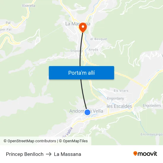 Príncep Benlloch to La Massana map