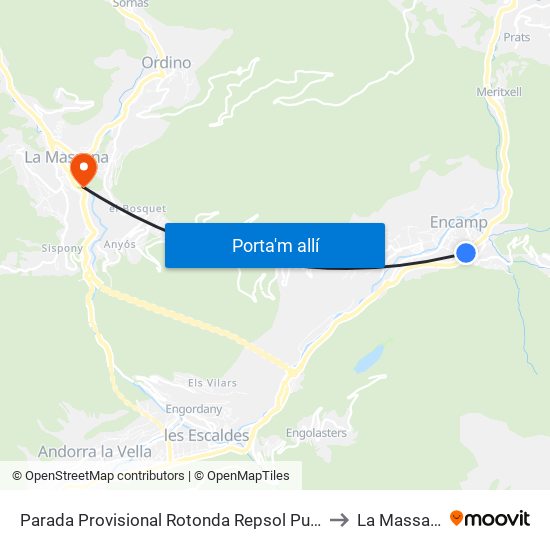 Parada Provisional Rotonda Repsol Pujada to La Massana map