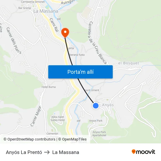Anyós La Prentó to La Massana map