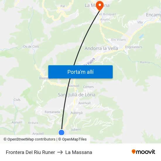 Frontera Del Riu Runer to La Massana map