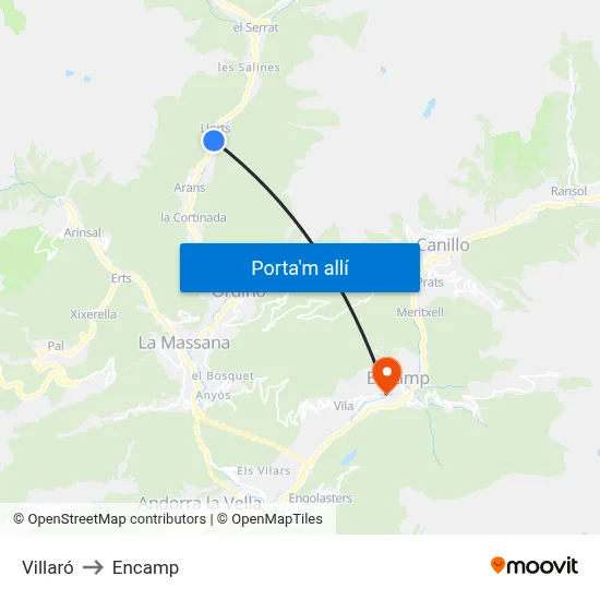Villaró to Encamp map