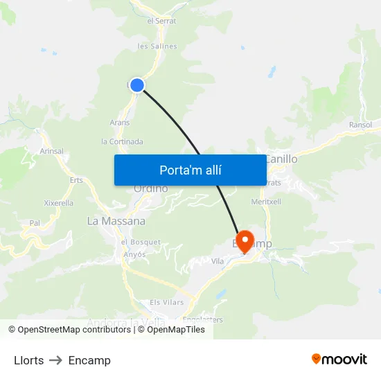 Llorts to Encamp map