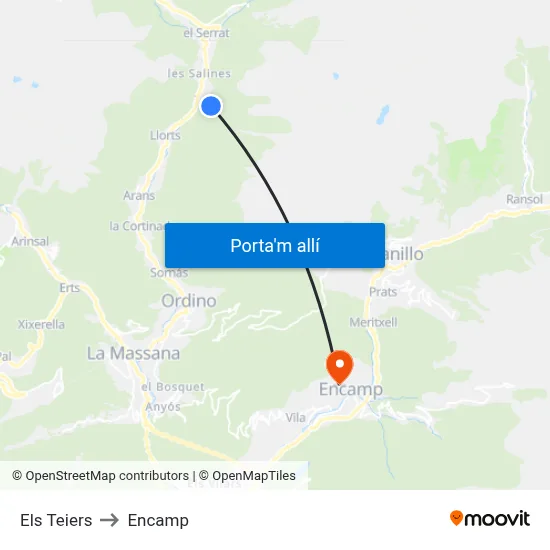 Els Teiers to Encamp map